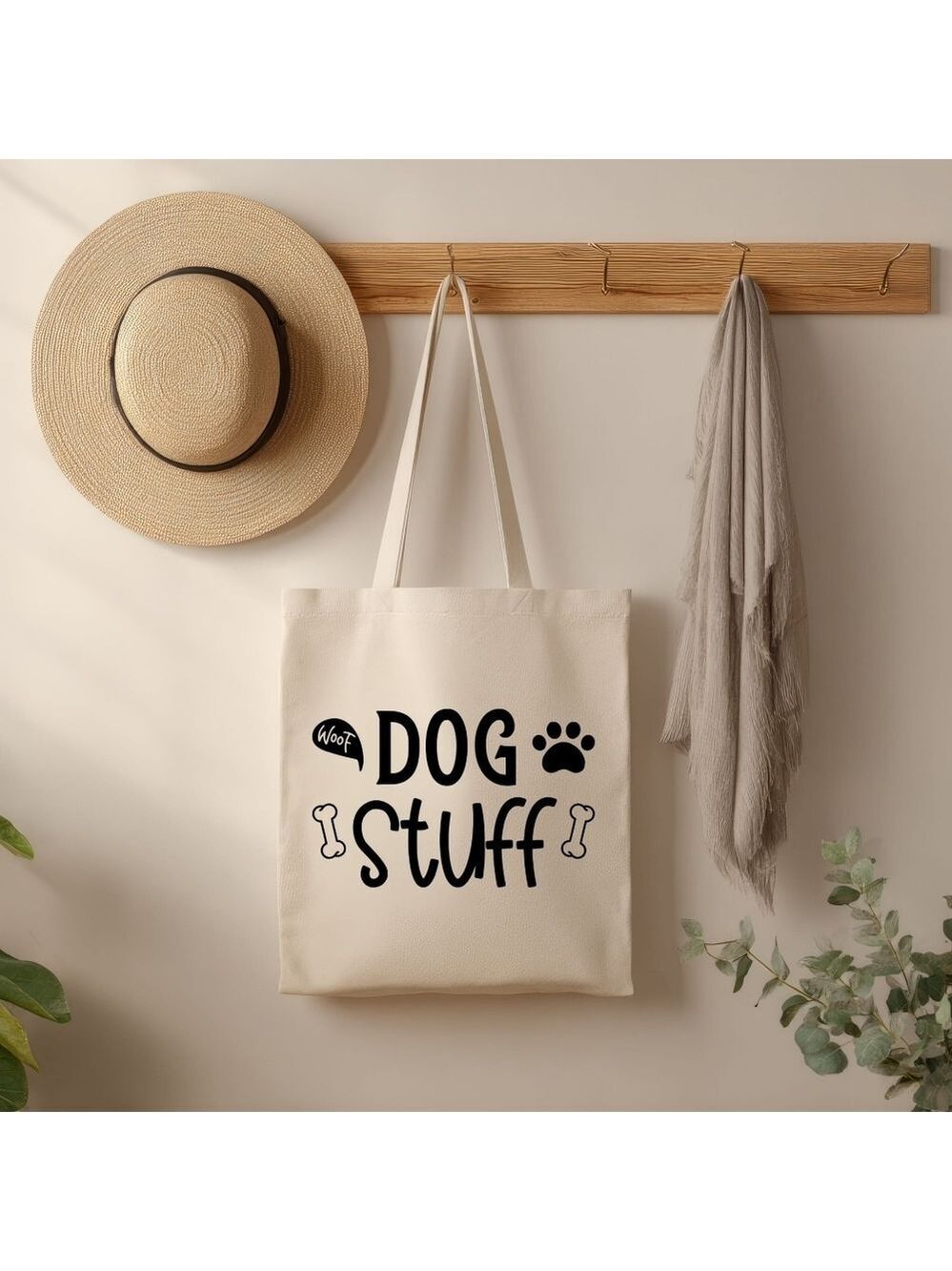 Custom Natural Canvas Tote Bag - Dog Stuff